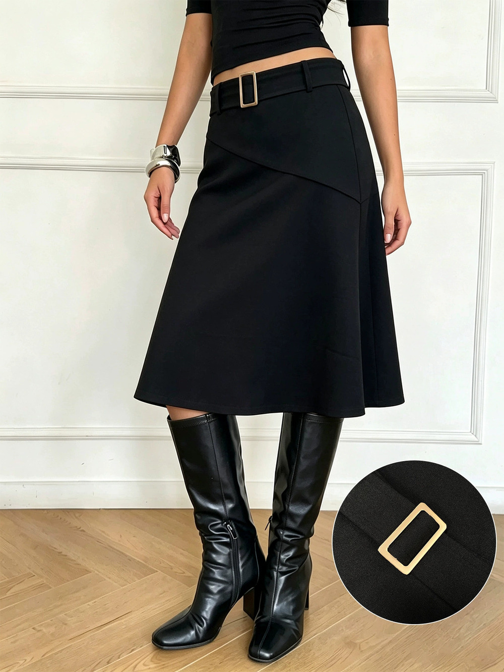 ZARA Waist Belt Patchwork Skirt Metal Button Asymmetric Cut Slim Fit A-Line